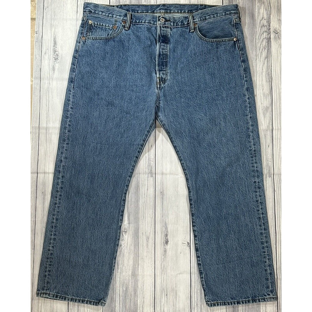 Levis 501 Men’s Blue Dark Wash Button Fly Straight Leg Jeans Size 44x30